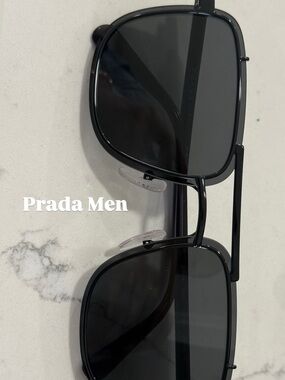 Prada Men Black Sunglasses with Dark Gray Lenses